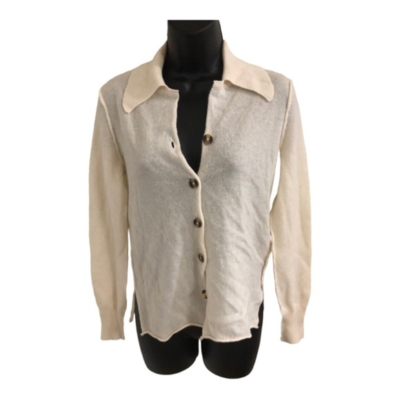 Free People paloma‎ cream 100% cashmere button front grandpa slouchy cardigan XS - Picture 13 of 14